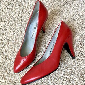 Charles Jourdan Paris Red Leather Pumps Womens